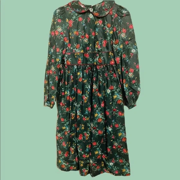Vintage Dresses | Vintage Dark Green Floral Dress Cottage Core Size 14 Girls Long Sleeve | Color: Green | Size: 14g | Greendoorvtg's Closet